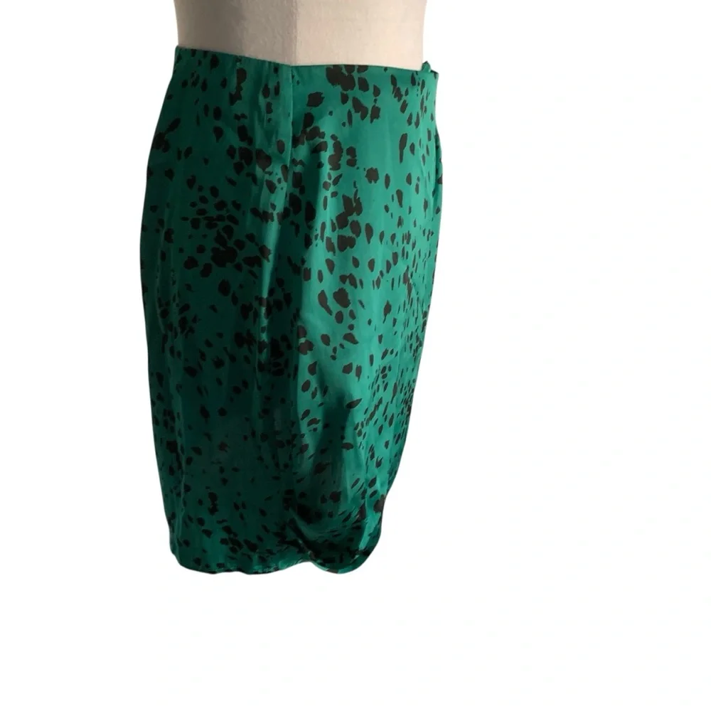 L'Academie Womens Small Spotted Animal Print Teal & Black Satin Tulip Mini Skirt